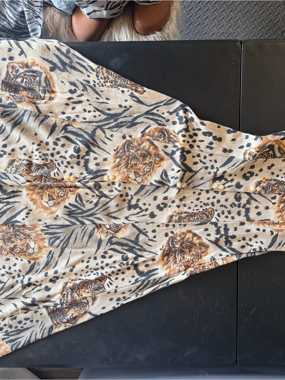 Vintage Animal Print Button-Front Dress